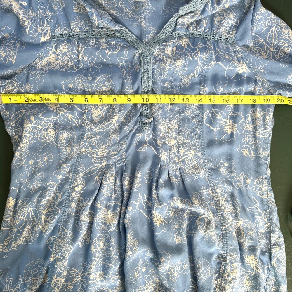 Vintage America Blues Women Missy Top L Blue Floral SOFT 100% Modal Boho Crochet - Picture 8 of 11